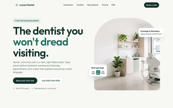 Homepage of the Lumen Dental Studio concept site