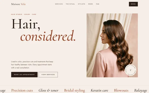 Homepage of the Maison Vela concept site