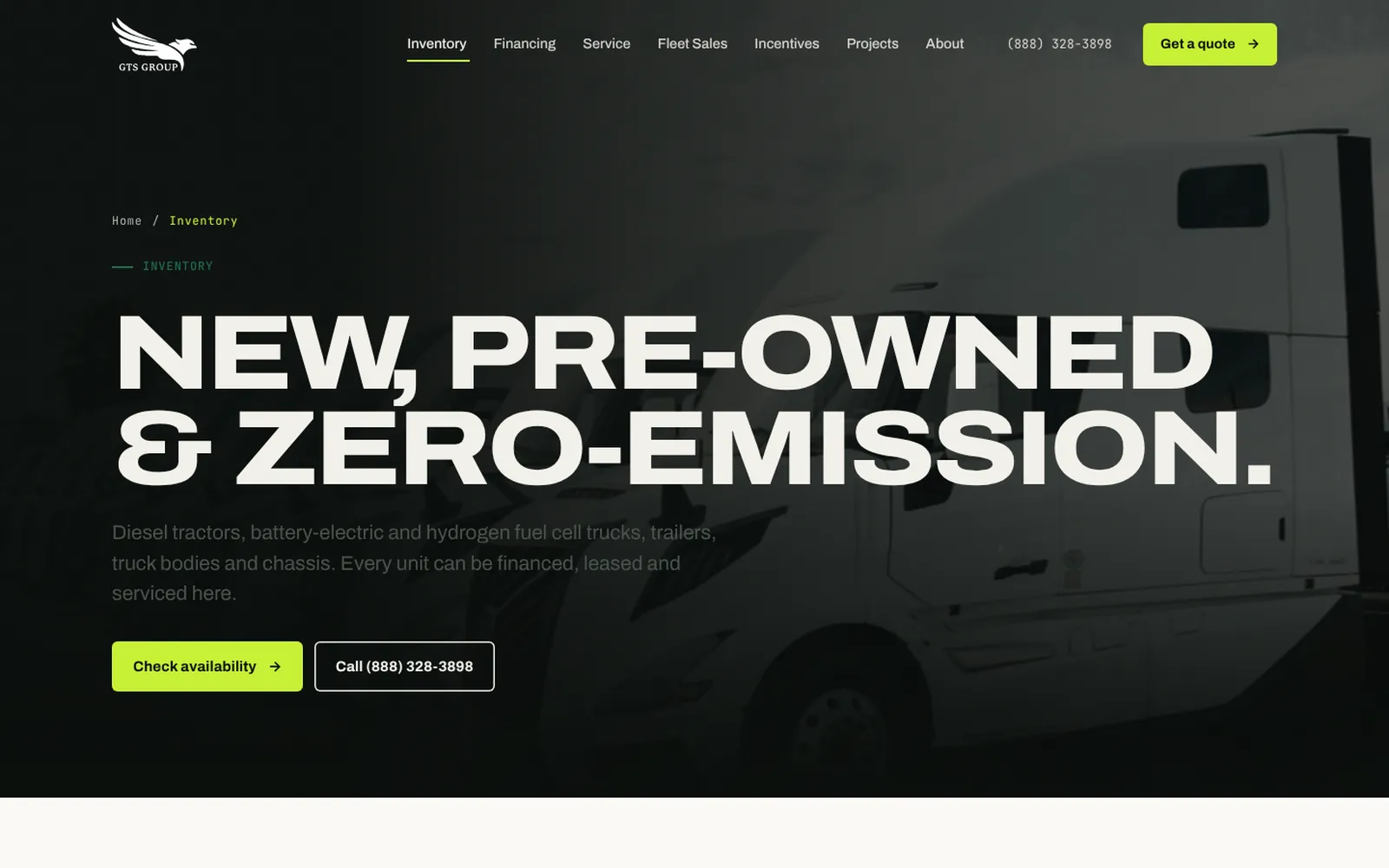 GTS Trucks inventory page with truck listings